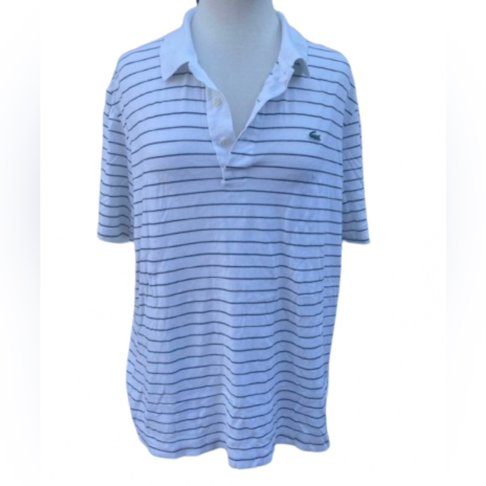 Lacoste Blue and White Stripe Polo Size 6